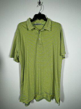 tasc Men's Yellow Gray Stripe Polo Performance Shirt Large Golf!